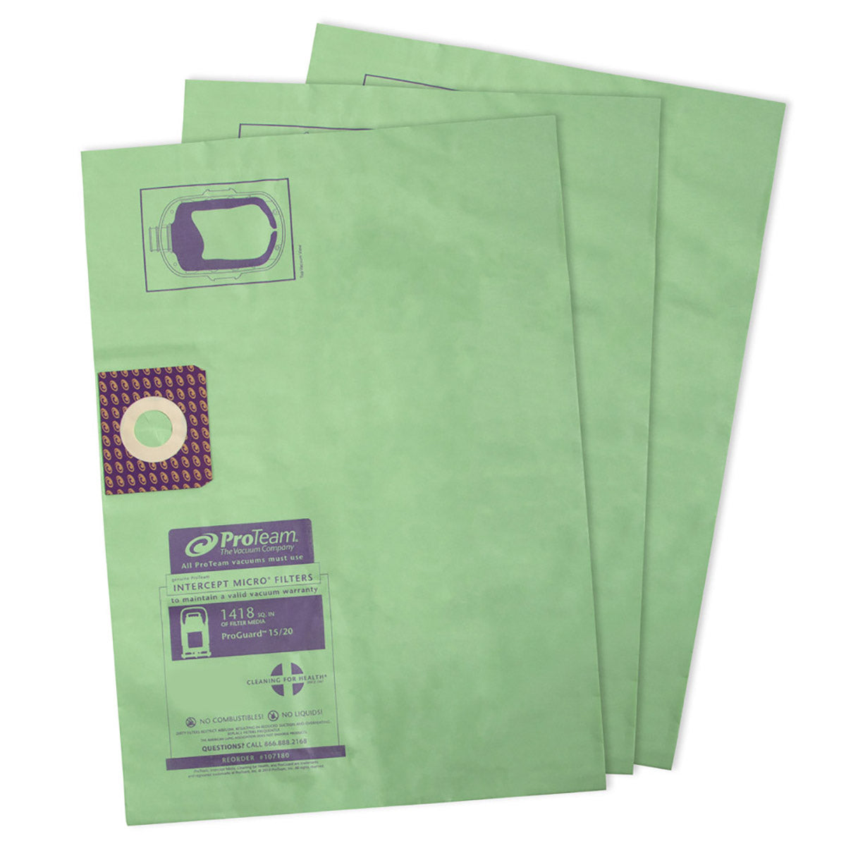 ProTeam ProGuard Wet/Dry Intercept Micro Filter Bags, 3-Pack, Fits 15 & 20 Gallon