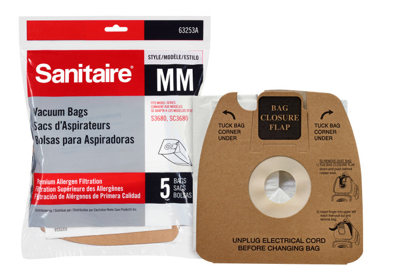 Sanitaire Style MM Vacuum Bags with Arm & Hammer, 5-Pack, OEM# 63253A, Fits SC3683