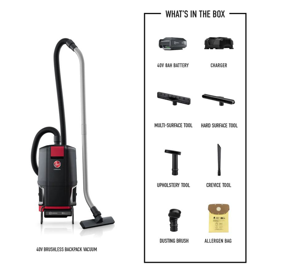 Hoover Commercial CH93600 HVRPWR 6 Quart 40V Cordless Backpack Vacuum - Black