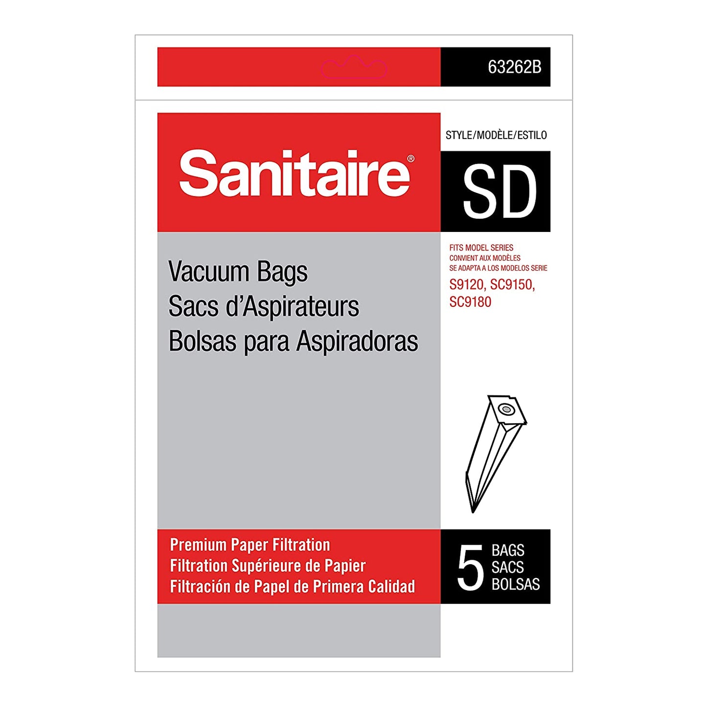Sanitaire Style SD Duralux Vacuum Bags OEM, 5-Pack, OEM# 63262, Fits SC9120 SC9150 SC9180